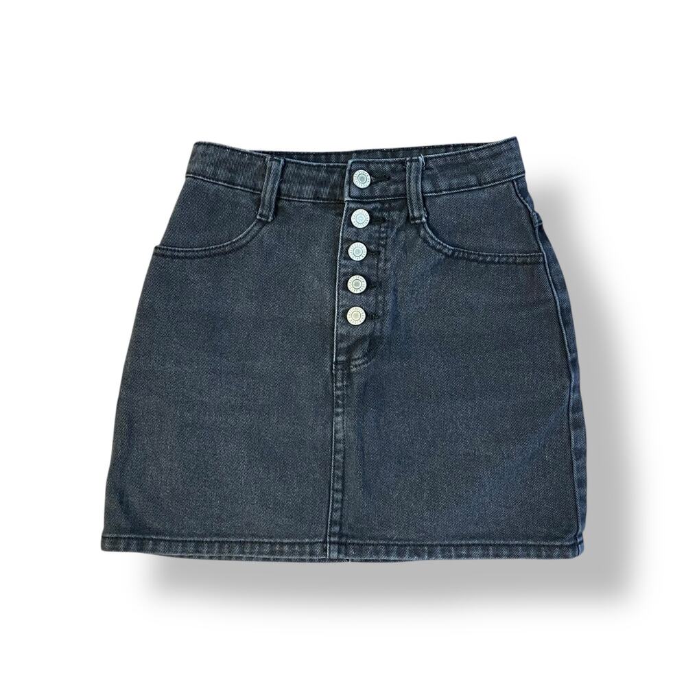 Brandy Melville Denim Button Fly Mini Skirt Womens Size‎ XS Black Streetwear